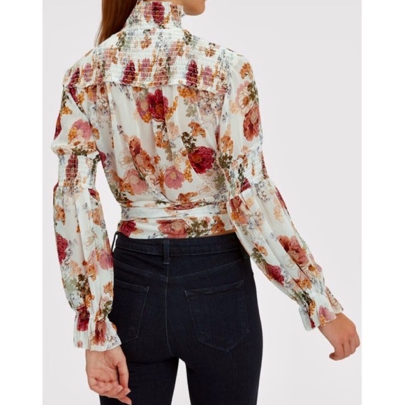 NICHOLAS Floral Silk Kaija Blouse Smocked High Neck Long Sleeve NWOT Small - Picture 2 of 9